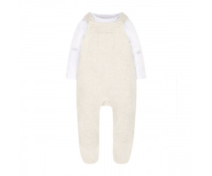 My first oatmeal knitted dungarees and bodysuit set