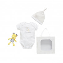 Personalised Bodysuit, hat and rattle set